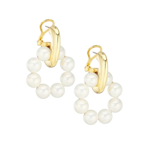 Kenneth Jay Lane 22K Goldplated Faux Pearl Doorknocker Earrings - Picture 1 of 5